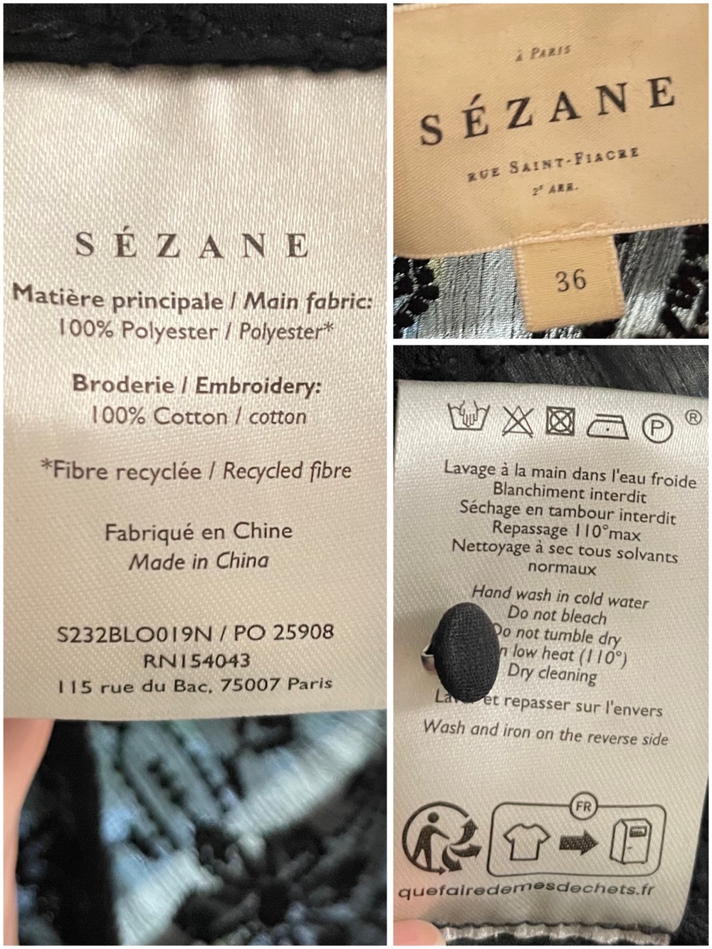 SEZANE Black Sheer Floral Embroidered Ruffle High Neck Valentine Blouse Top - Picture 13 of 14